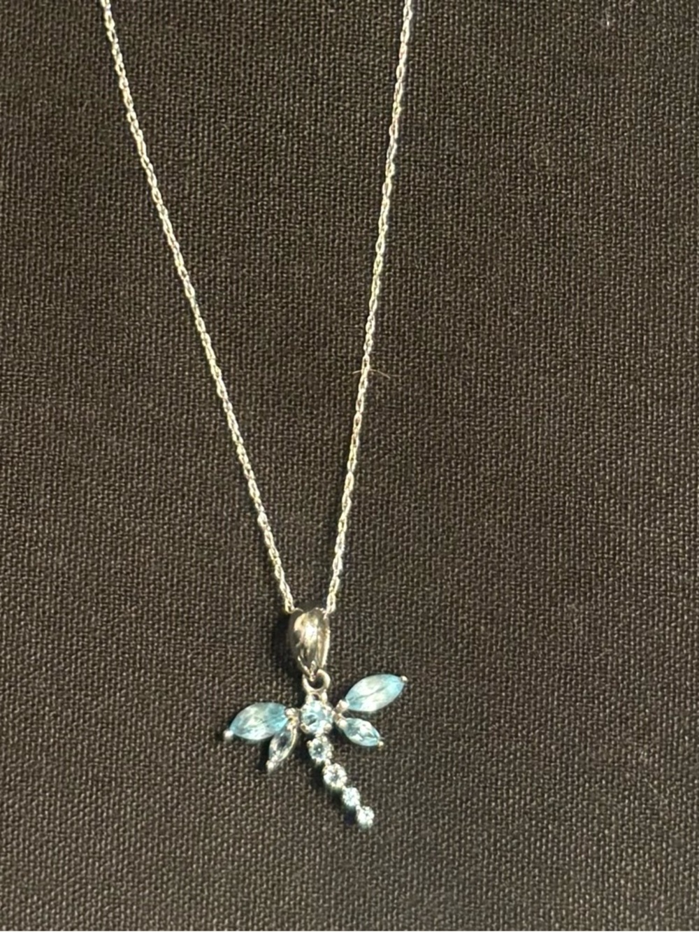 Delicate Silver Dragonfly Necklace with blue topaz